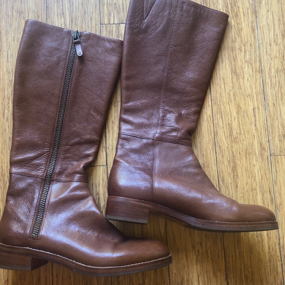 Via Spiga brown calf leather exposed zipper boots